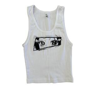 No Brand - Empath Anime Graphic Sleeveless Tank in White & Black